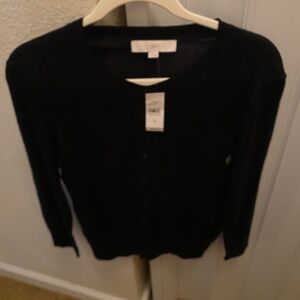 LOFT LADIES CARDIGAN PRIMA COTTON SIZE M BLACK BUTTON DOWN NWT